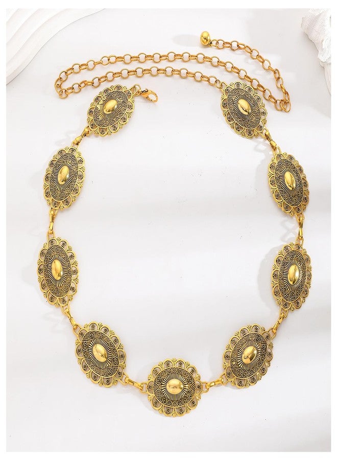 WFik Vintage Floral Waist Chain,45inch Long Waist Belt for Dress Jean Pants,Metal Bead Belly Chain,Outfit Link Belt Jewelry for Women (Gold) - Image 2